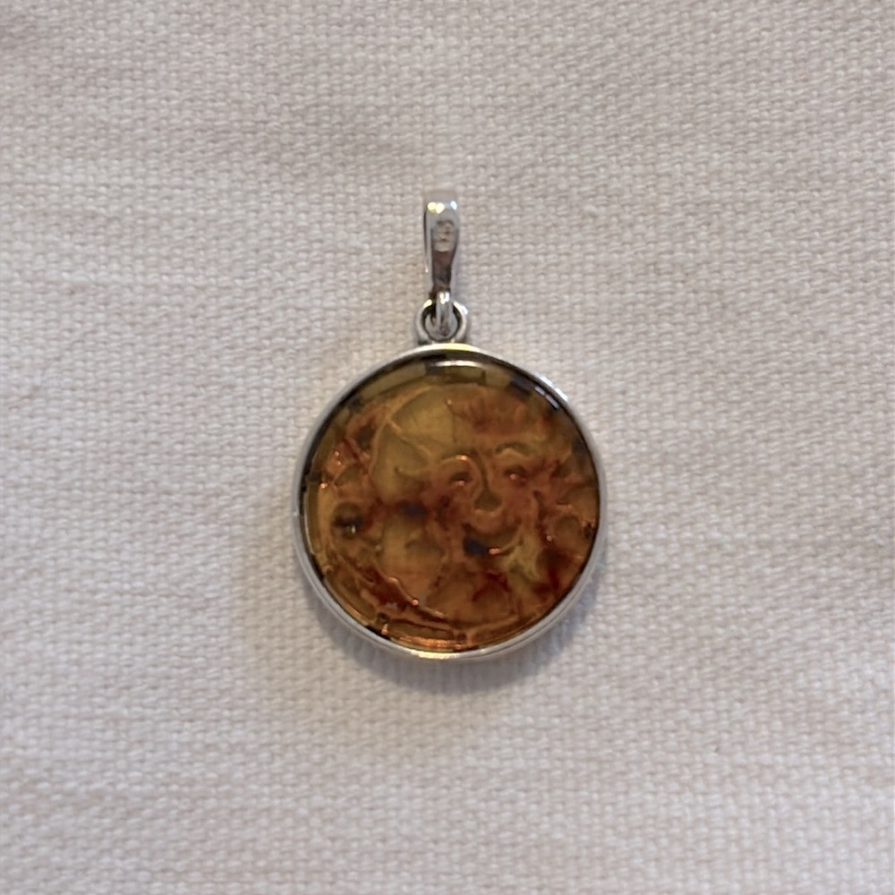 🌞🌛 Sterling Silver and Amber Sun Moon Pendant - Picture 2 of 2